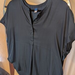 Zara Black Henley Cap Sleeve Blouse